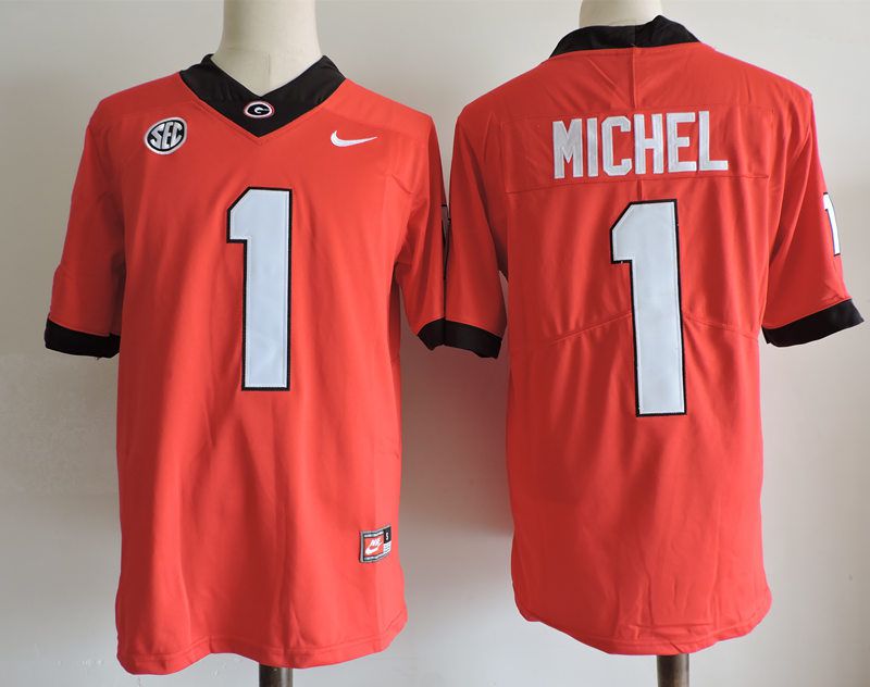 Men Georgia Bulldogs 1 Michel Red Nike 2025 NCAA Jersey